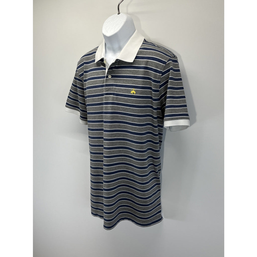 Brooks Brothers Polo Shirt Mens L Blue Striped Performance Original Fit Casual