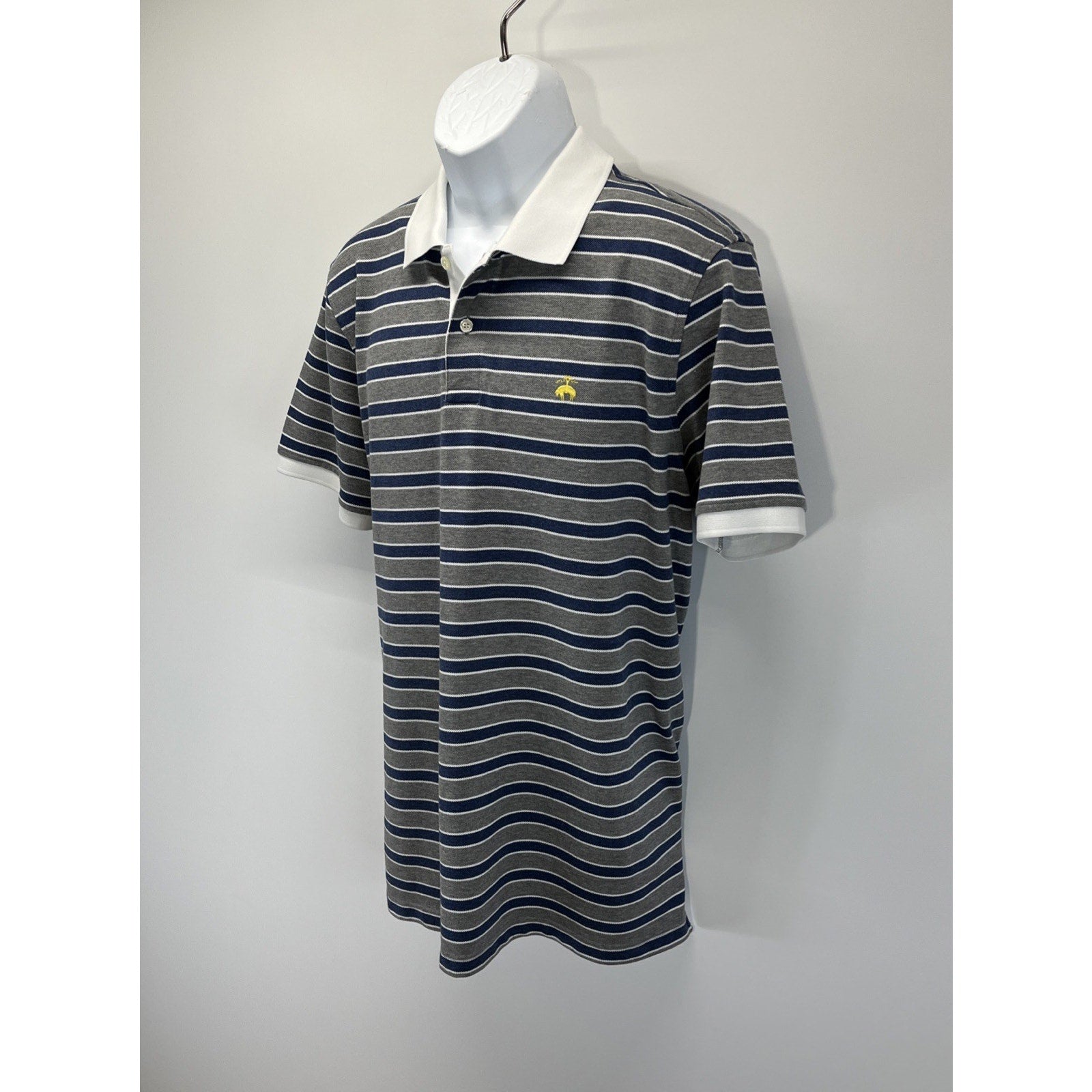 Brooks Brothers Polo Shirt Mens L Blue Striped Performance Original Fit Casual