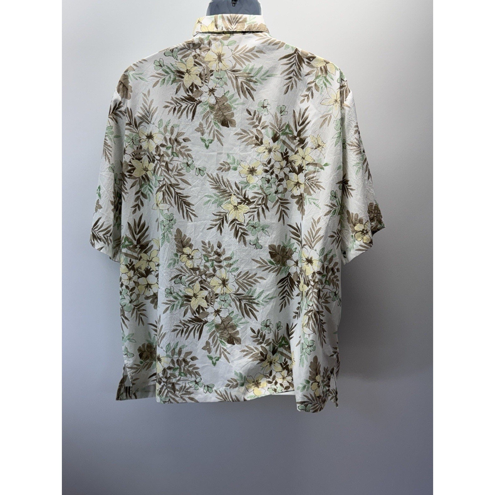 Bonworth Hawaiian Shirt Tropical Flowers Palm Trees Yellow-Green Men’s Size XL
