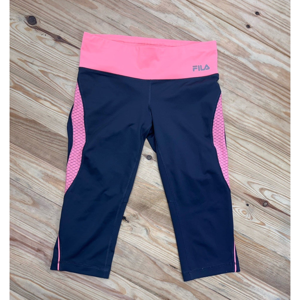 Fila Sport Small Capris Workout Pants Dark Gray With Pink Accent Stripes