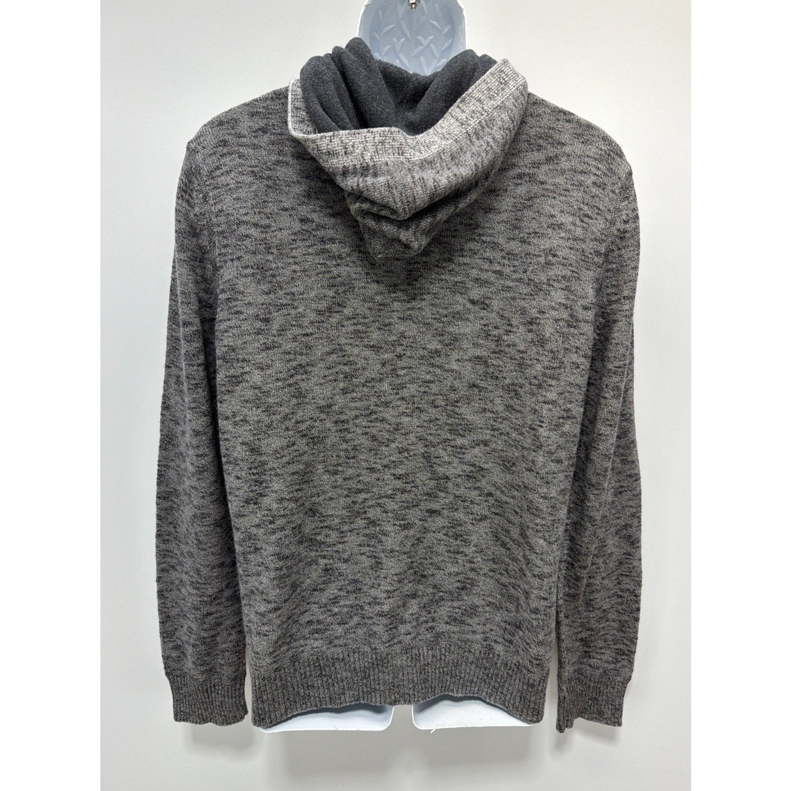 EXPRESS Mens Full Button Hooded Cardigan, Heather Gray Sz L 100% Cotton