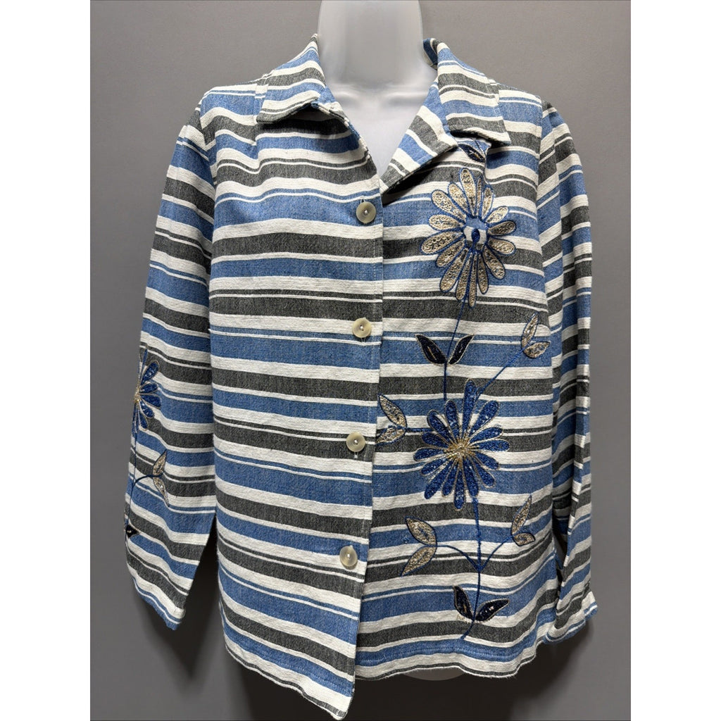 JM Collection Women’s Floral Embroidered Embellished Cotton Shacket Petite M