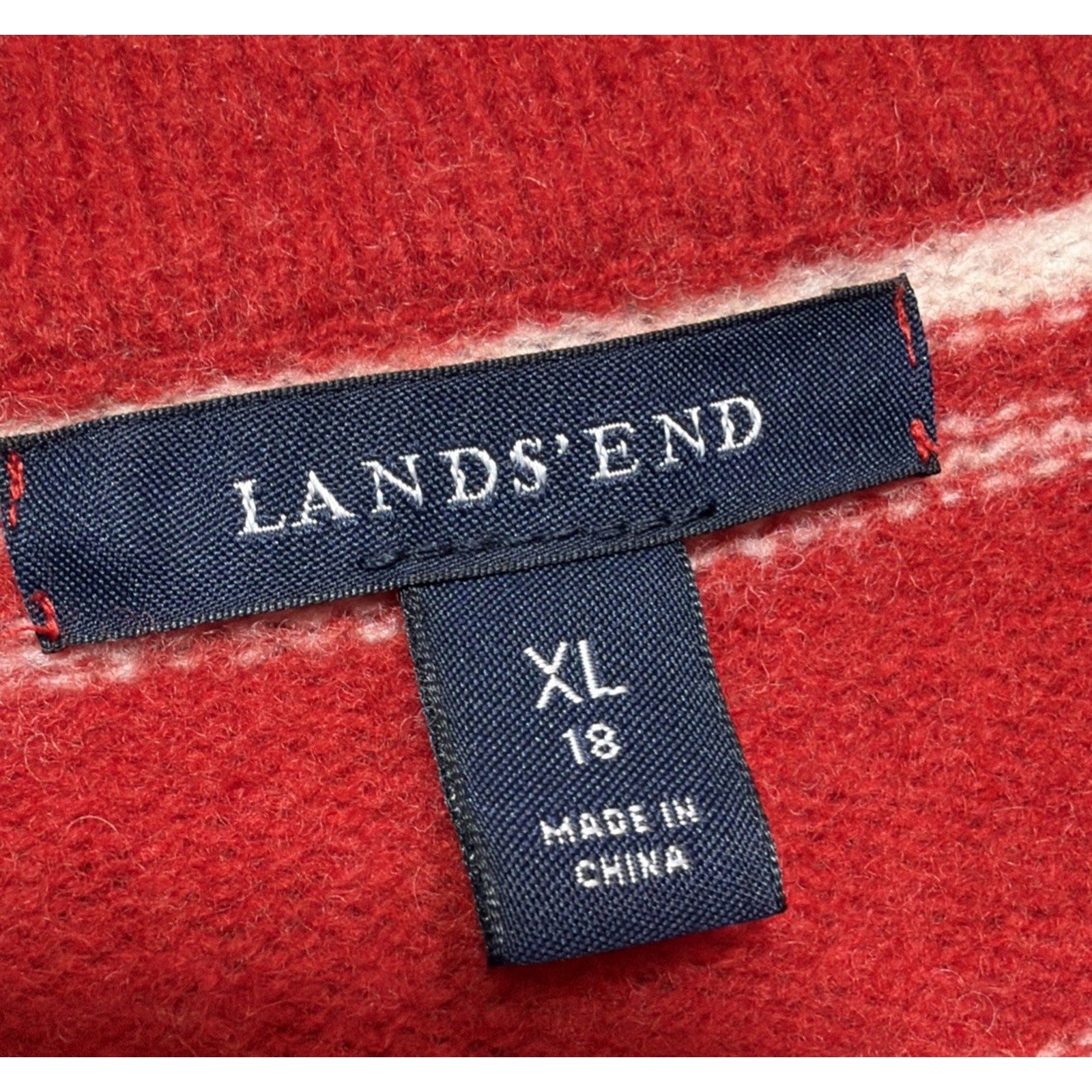 Lands’ End Womens XL 18 Red White Striped Lambswool Sweater Jacket Button Front