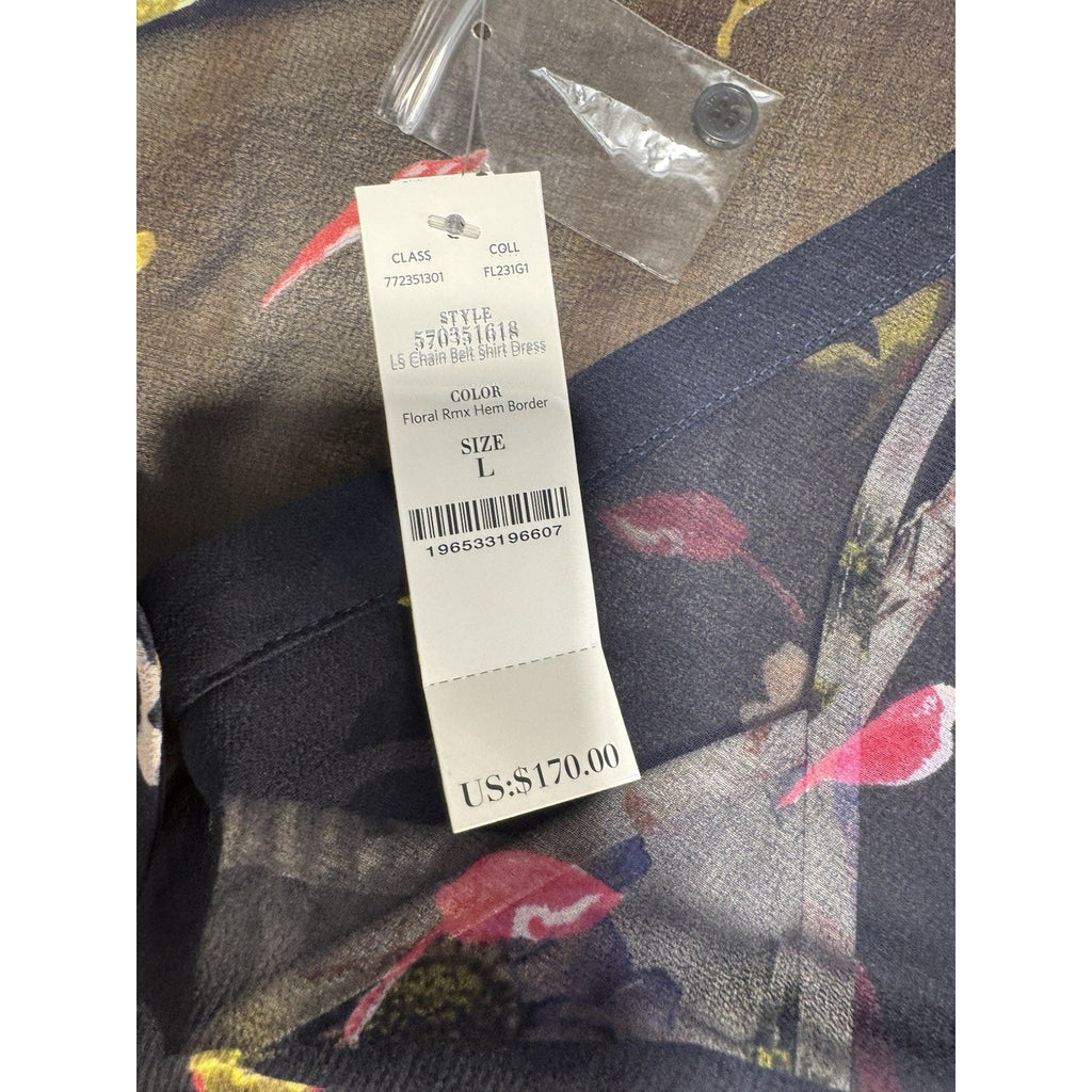 White House Black Market Floral Chain Belt Shirt Dress 17809 New Women’s Size L