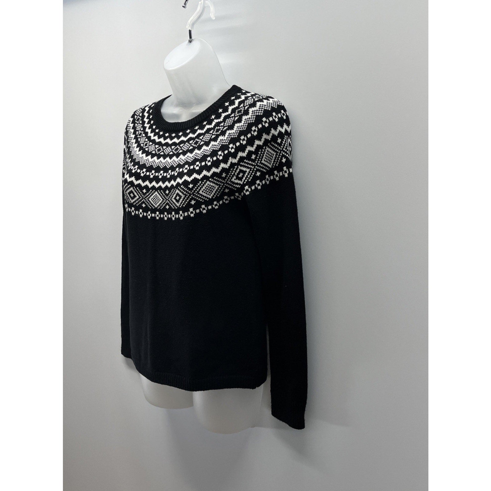 Talbots Nordic Print Sweater Size XS Black White Dolman Sleeves