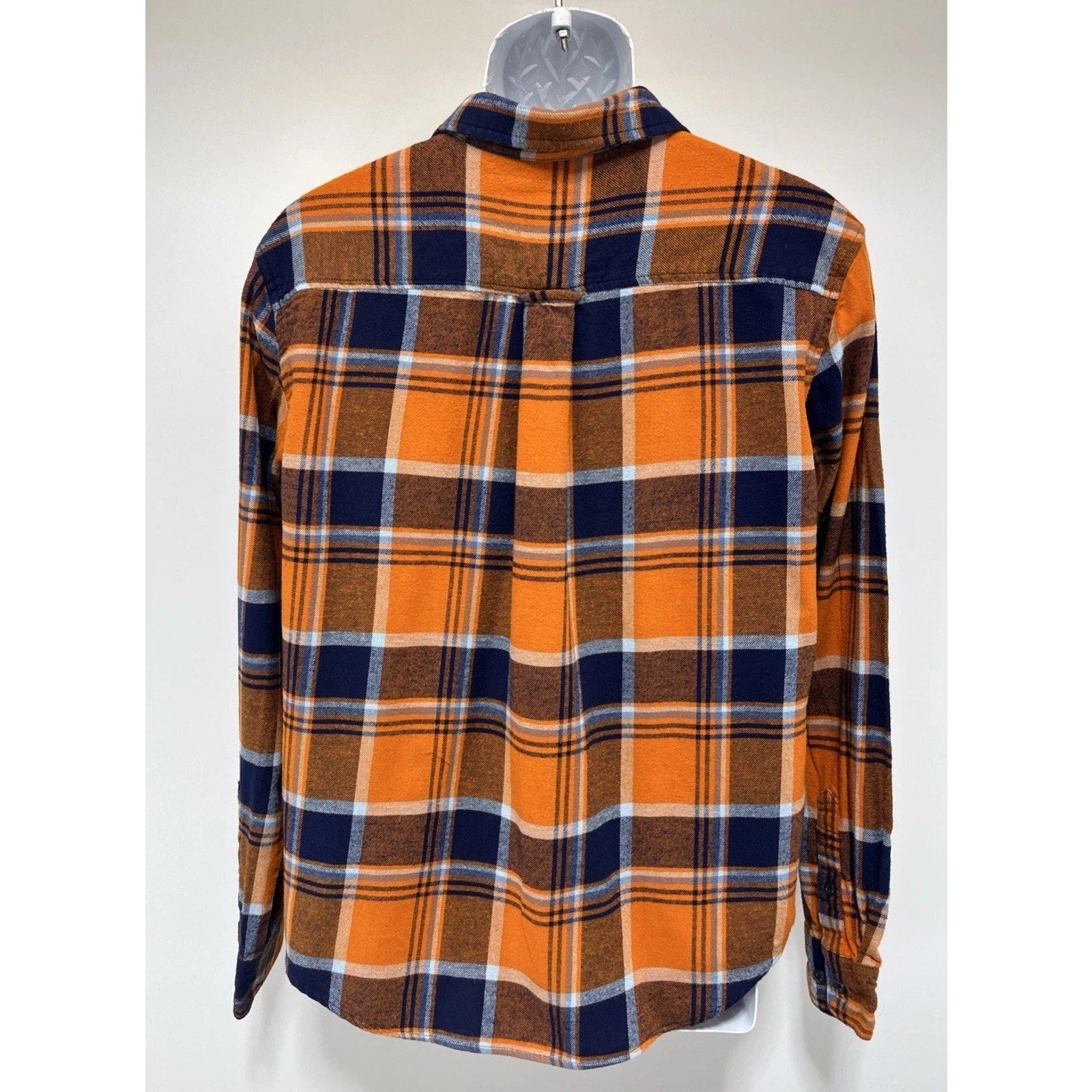 True Craft Men’s Sz Large Orange & Navy Plaid Flannel Button-Down Shirt