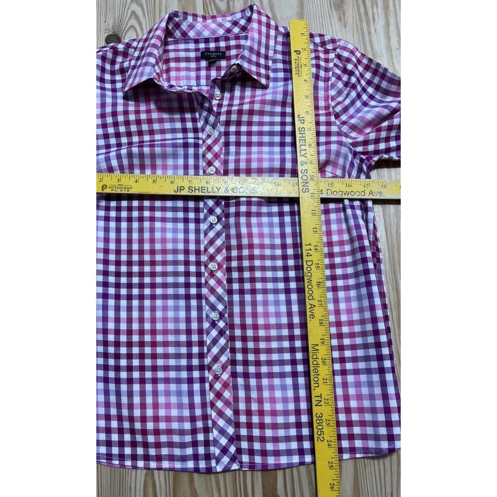 TALBOTS 100%COTTON GIGHAM PLAID LONG SLEEVE BUTTON DOWN SHIRT SIZE Medium Petite