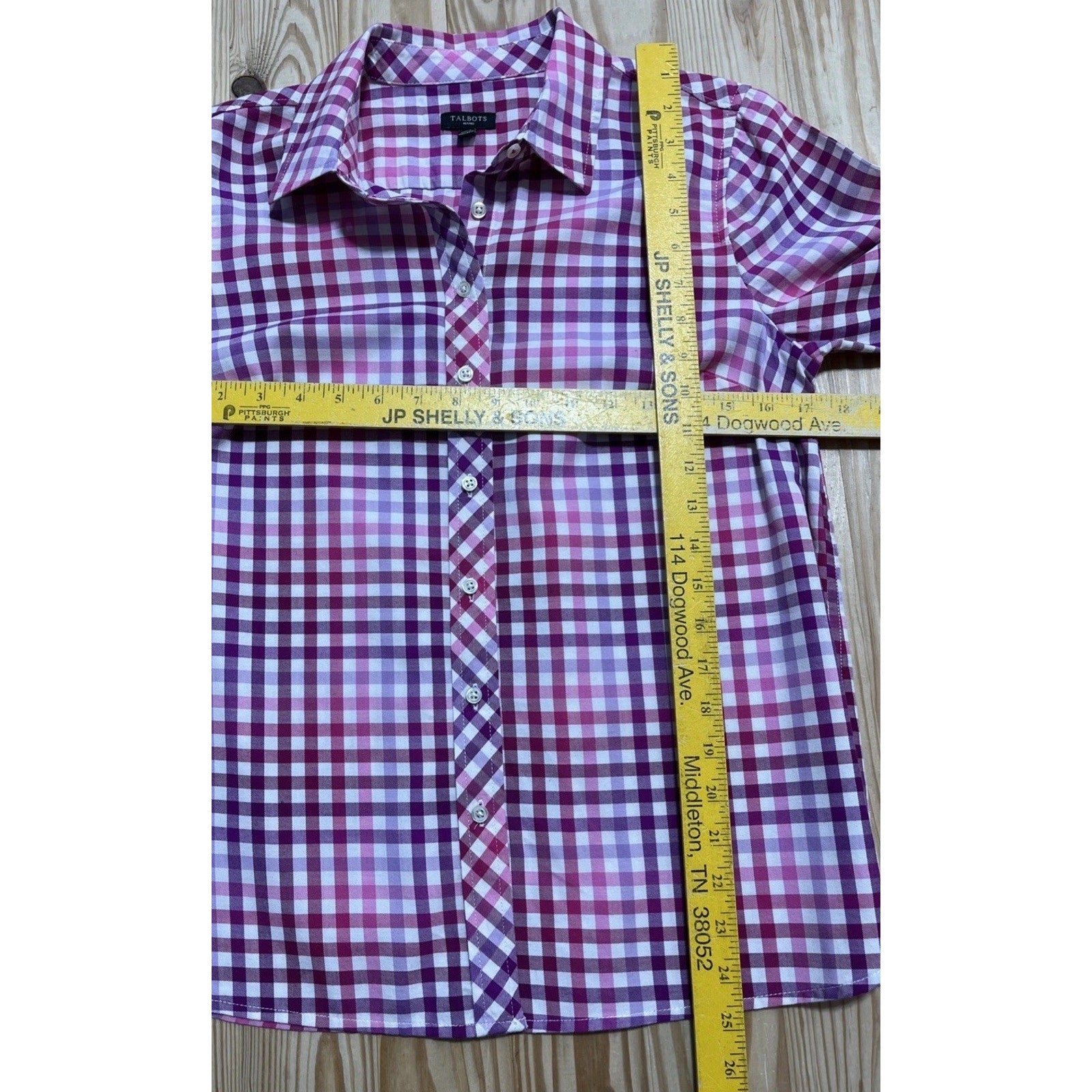 TALBOTS 100%COTTON GIGHAM PLAID LONG SLEEVE BUTTON DOWN SHIRT SIZE Medium Petite