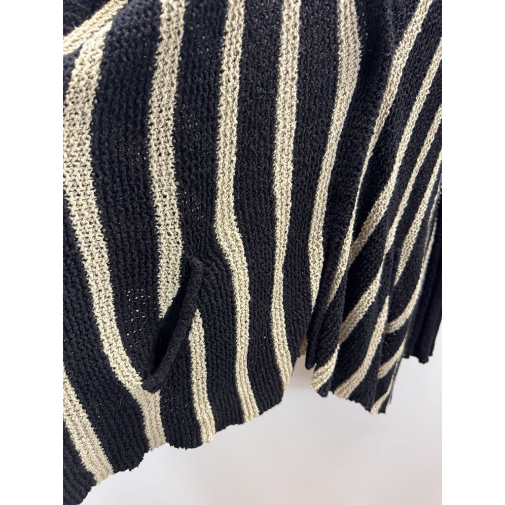 Free People Black Beige Chevron Striped Chunky Circle Cardigan Sweater Size Med