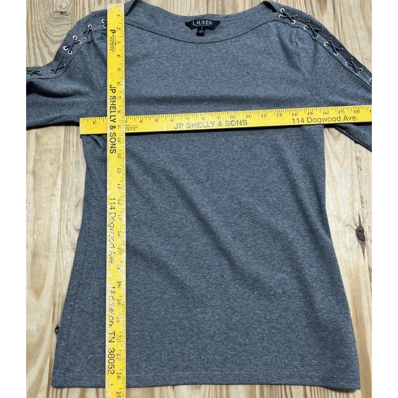 Lauren Ralph Lauren - 3/4 Sleeve - Gray Shirt - Women's Medium- Cotton Blend