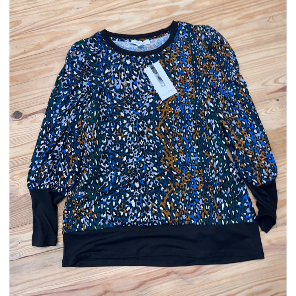 Nine West Black & Multi Animal Print Long Sleeve Women’s Size Large NWT
