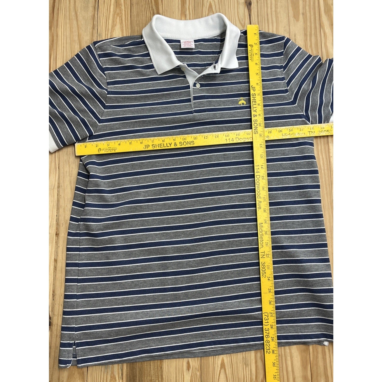 Brooks Brothers Polo Shirt Mens L Blue Striped Performance Original Fit Casual