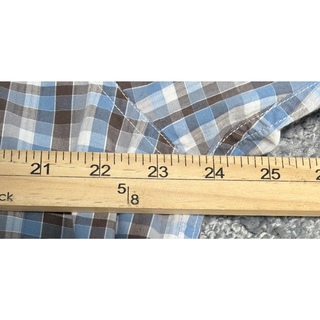 Tommy Bahama Shirt Mens XL Blue Brown Plaid Island Fit Button Up Logo