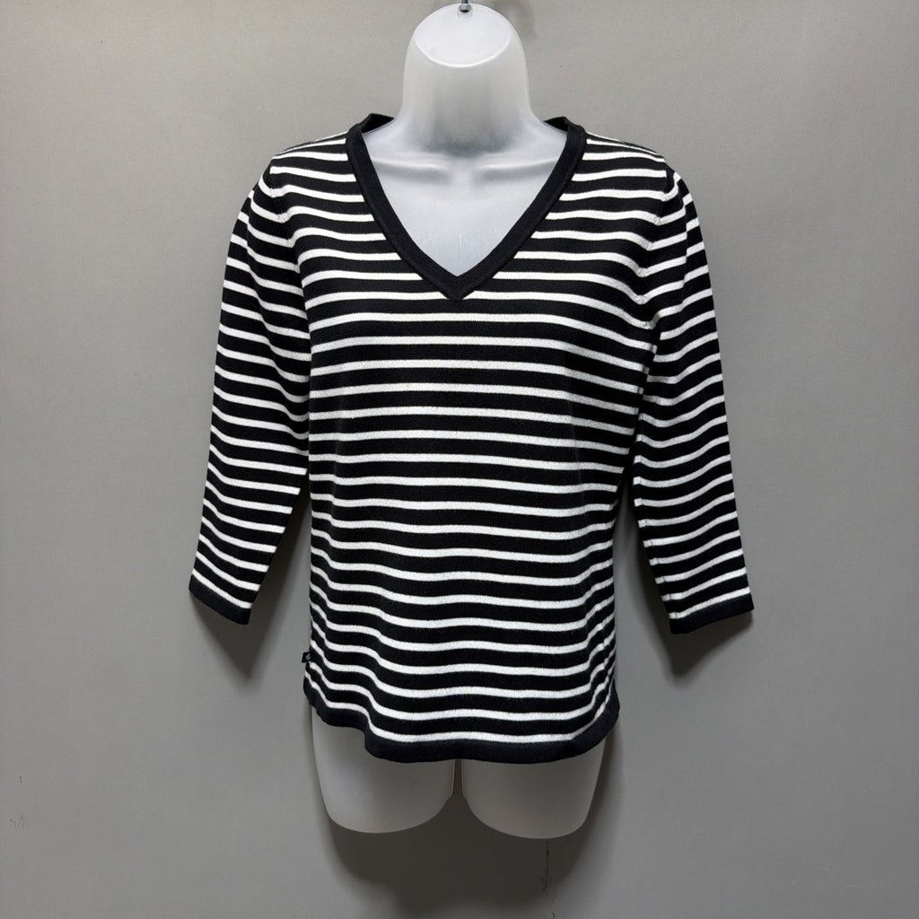 Ralph Lauren RLL Navy blue stripe Sweater V neck pullover Nautical VTG SIZE S