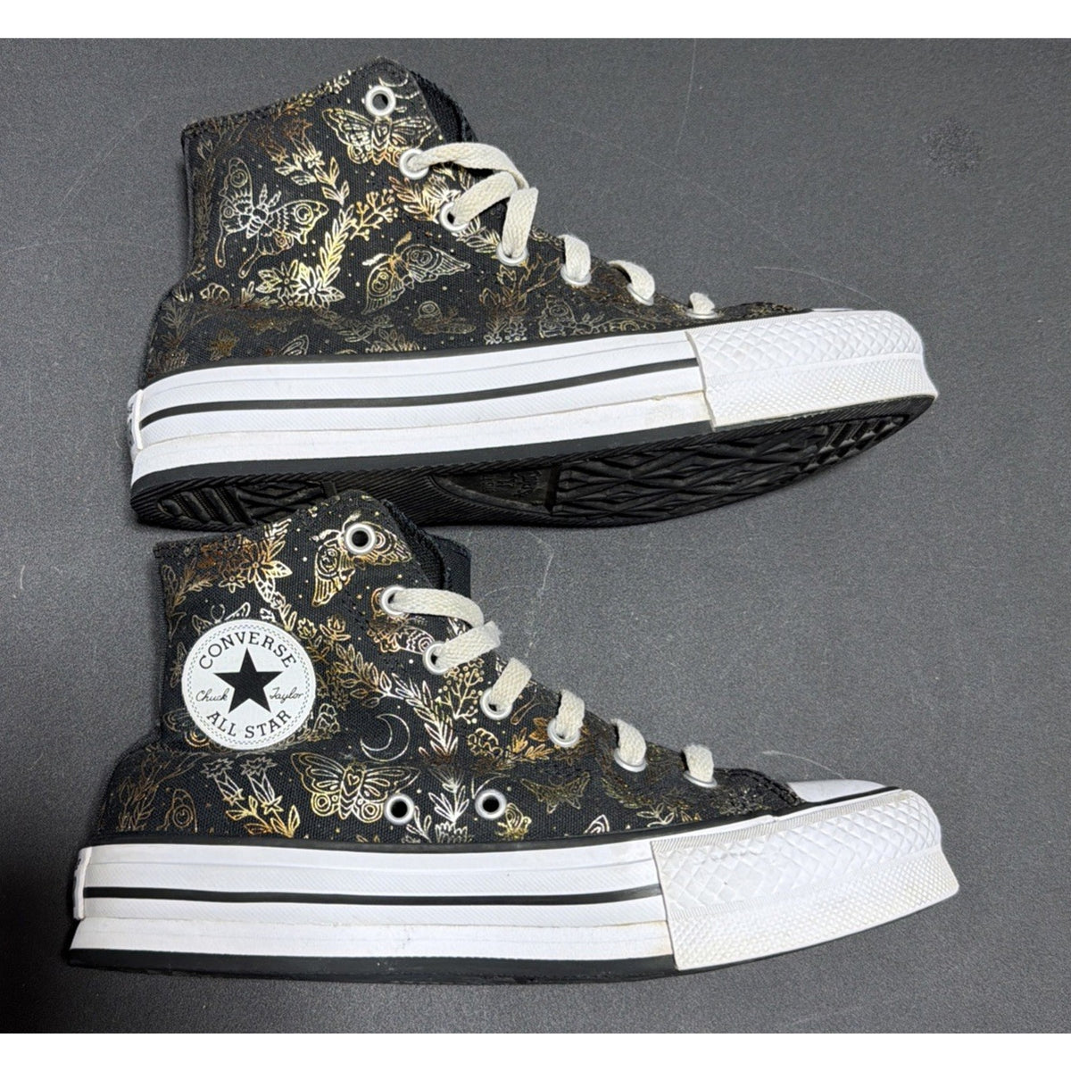 Converse All Star CTAS Eva Lift Black & Gold Butterfly Mid Top Sneakers SZ 4