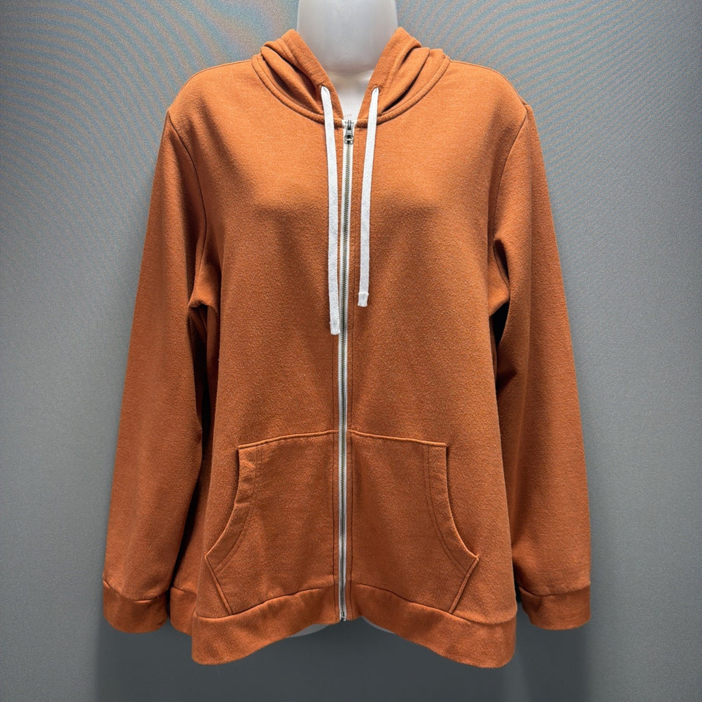 Eddie Bauer Vintage Soft Fleece Hoodie Womens Small Orange Full Zip Sweatshirt