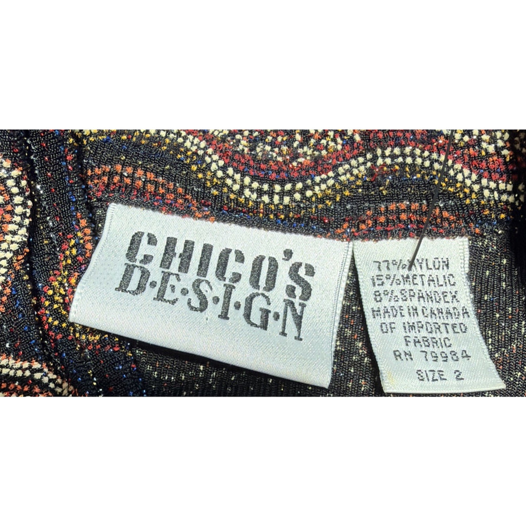 Chico's Design Blouse Top Shirt Size 2 Womans L Brown Knit Metallic Long Sleeve