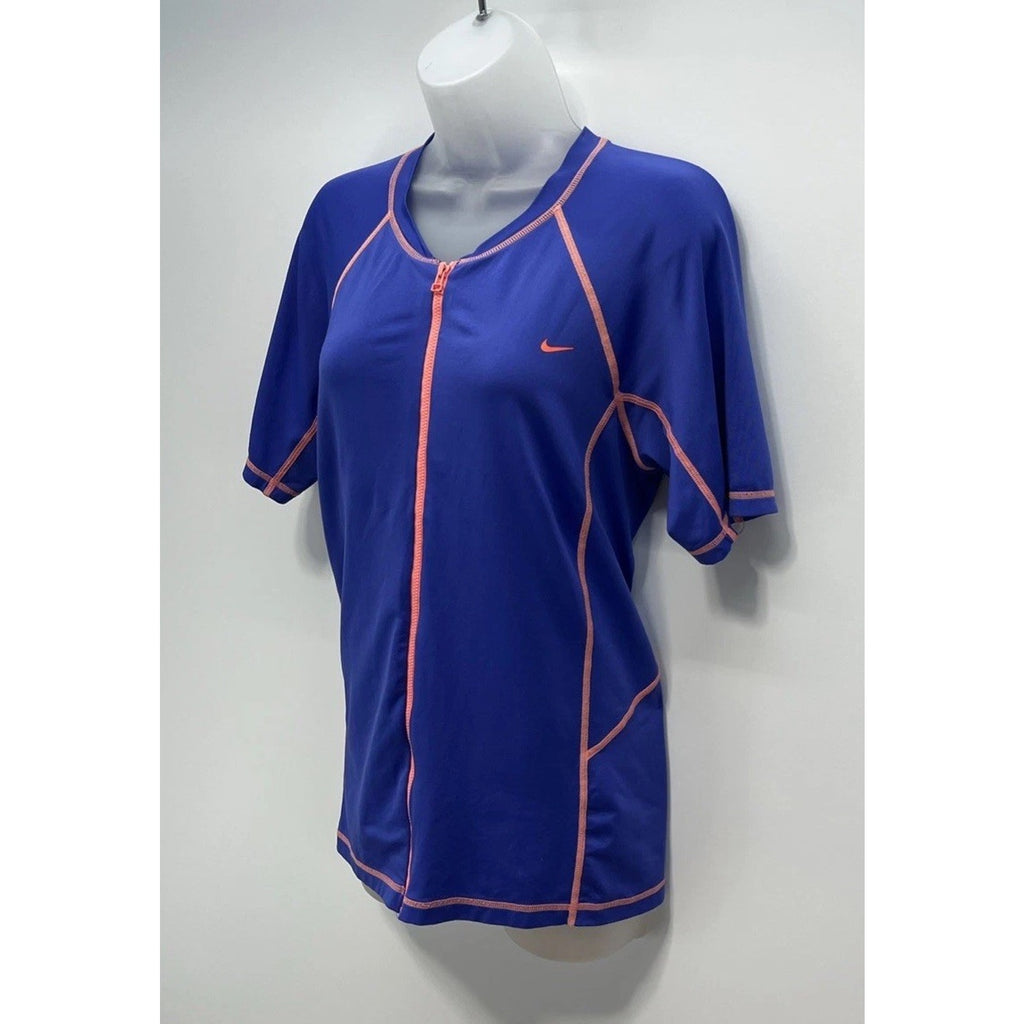 NIKE Shirt Womens Large Top Tee Short Sleeve Full Zip Purple