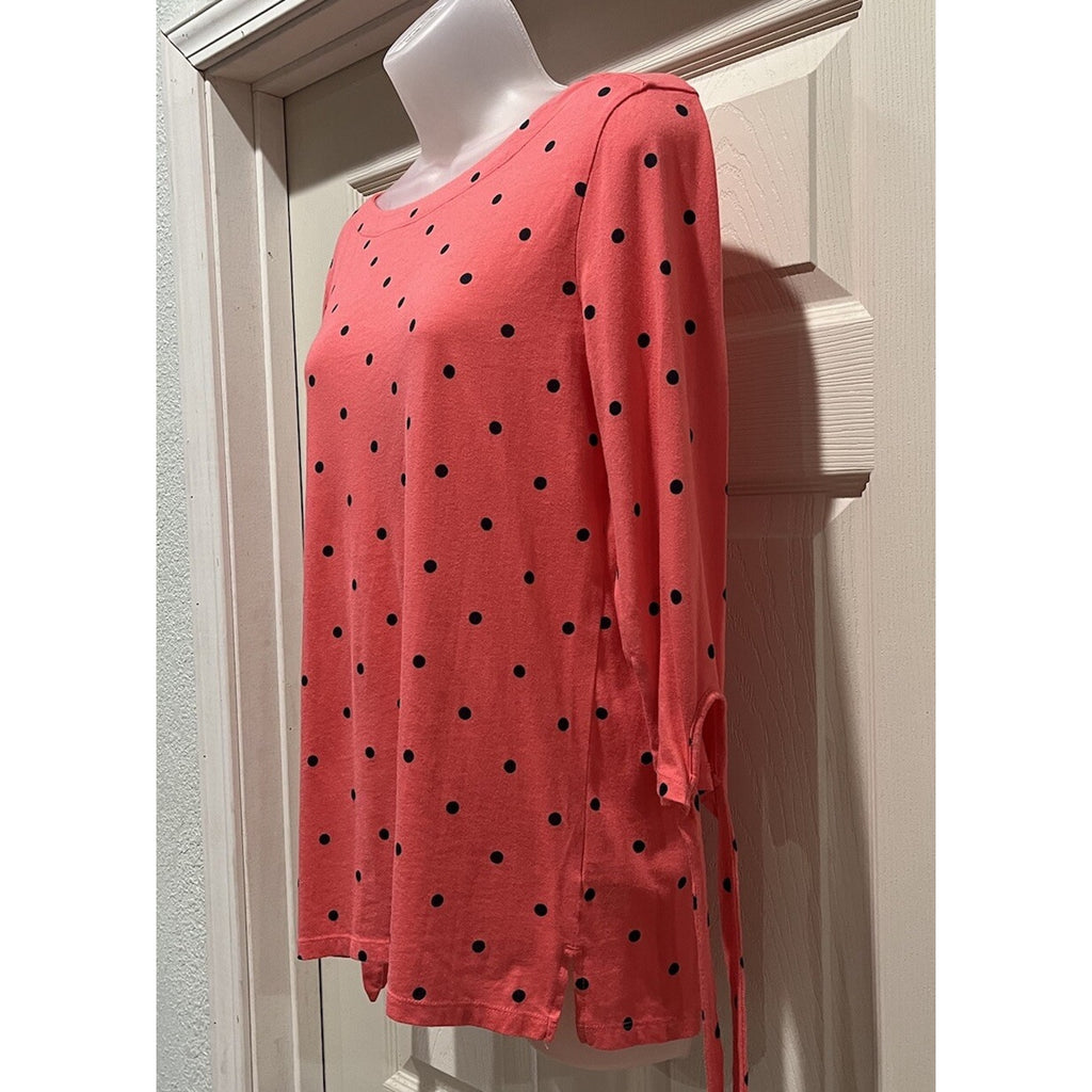 Old Navy Size S Coral Navy Polka Dot Tie Sleeve Top Blouse Women