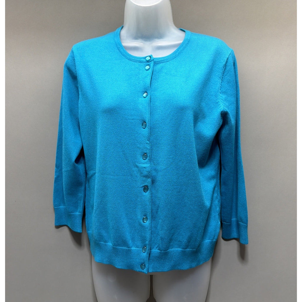 Cable & Gauge Women's Blue Cardigan Knit Sweater Size L Long Sleeve Button-Up