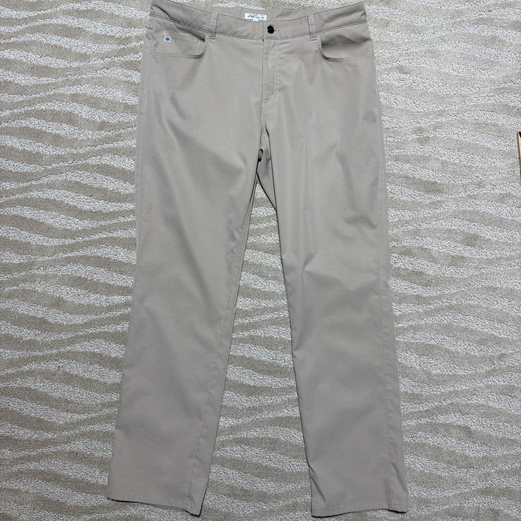 Peter Millar Performance Golf Pants Chino Men's 38X32 Flat Front Beige Khaki
