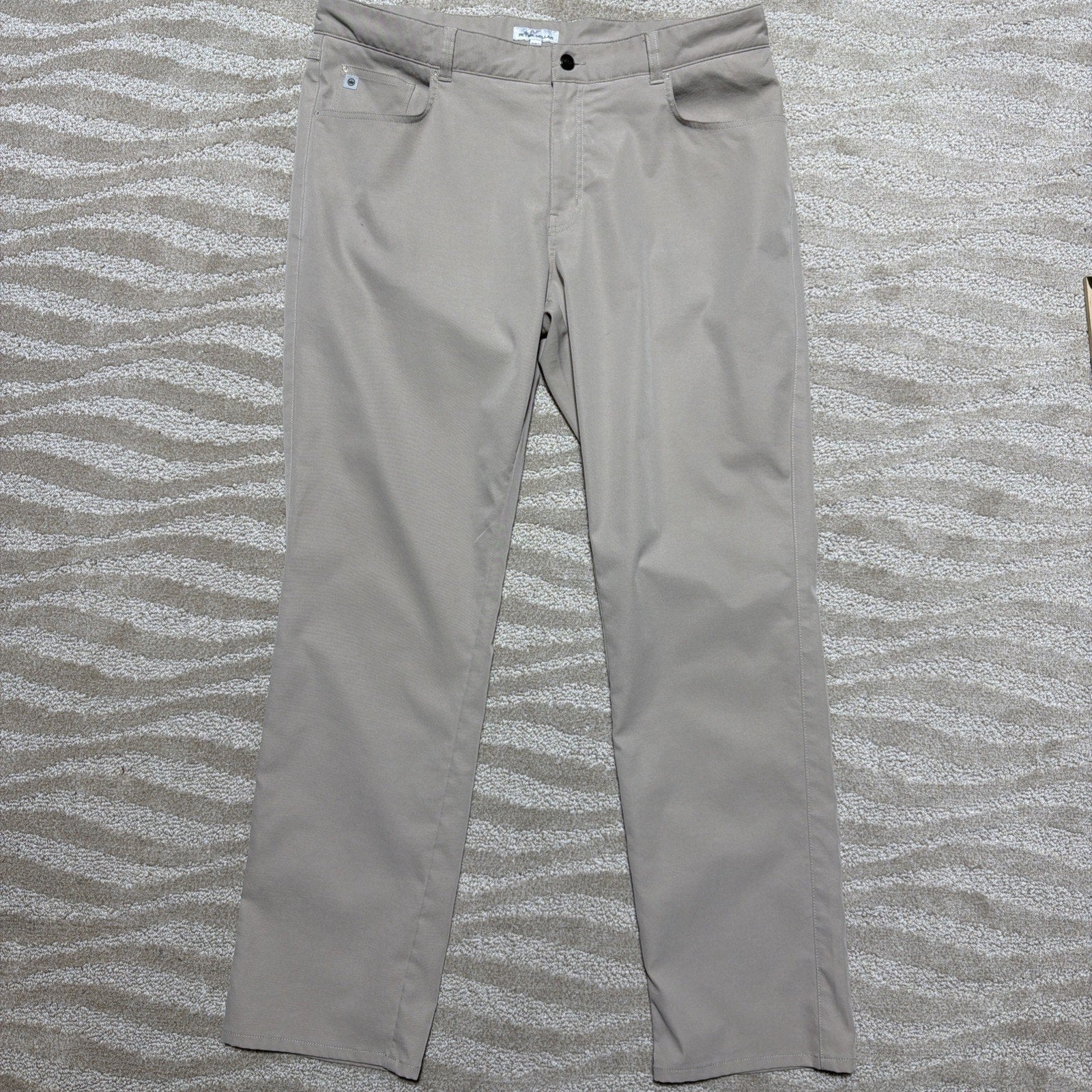 Peter Millar Performance Golf Pants Chino Men's 38X32 Flat Front Beige Khaki