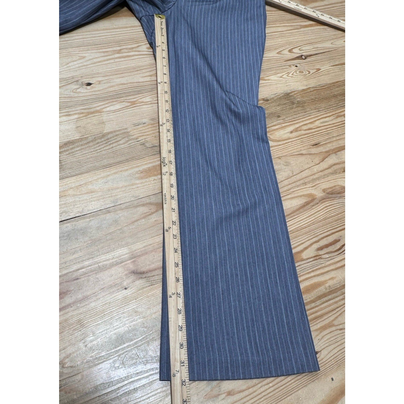Worthington Modern Fit Wide Leg Pinstripe Dress Pants Womens 8 Gray Poly Blend