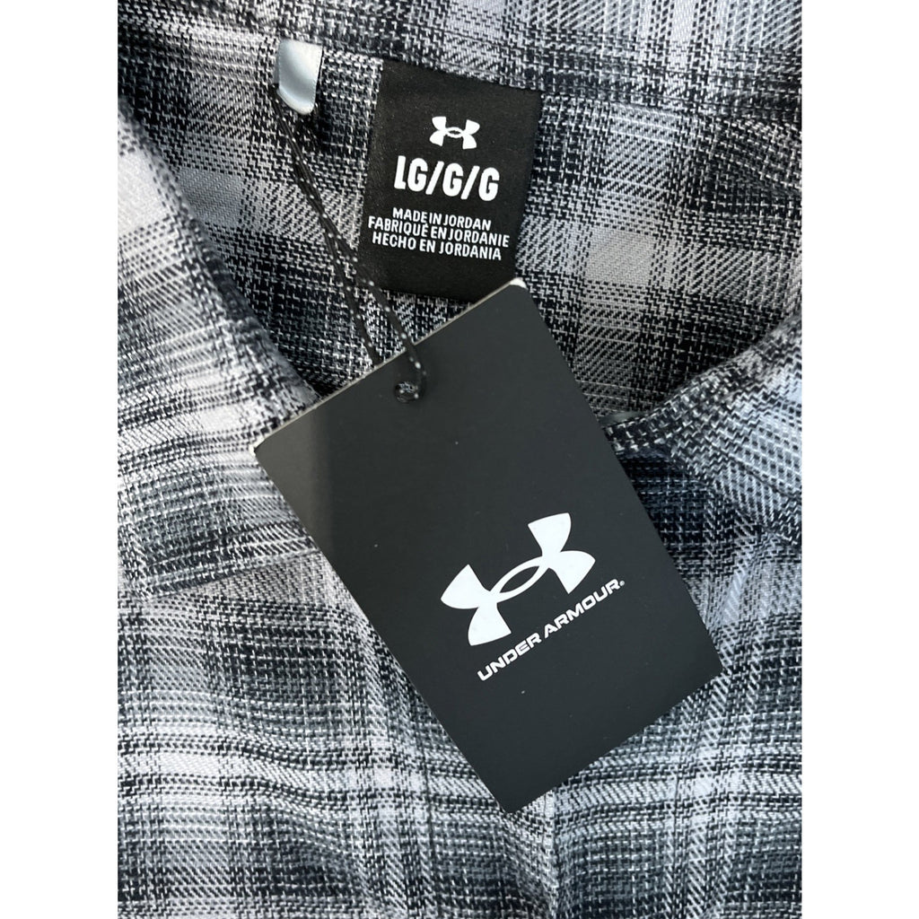 NEW Under Armour Tradesman Flex Flannel Long Sleeve Button Shirt Gray Mens Sz L