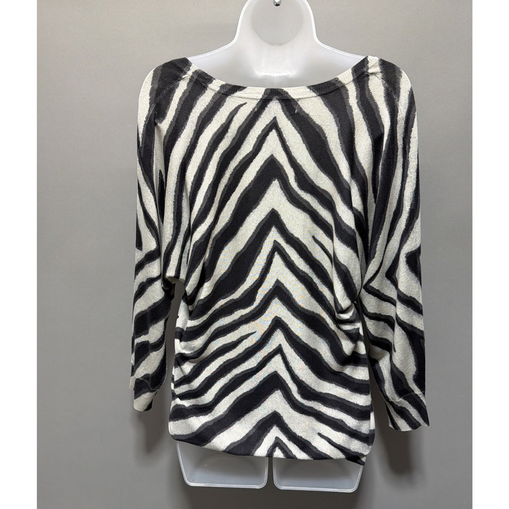 Michael Kors Zebra Print Silk Blend Dolman Sleeve Sweater Top Womens M Oversized