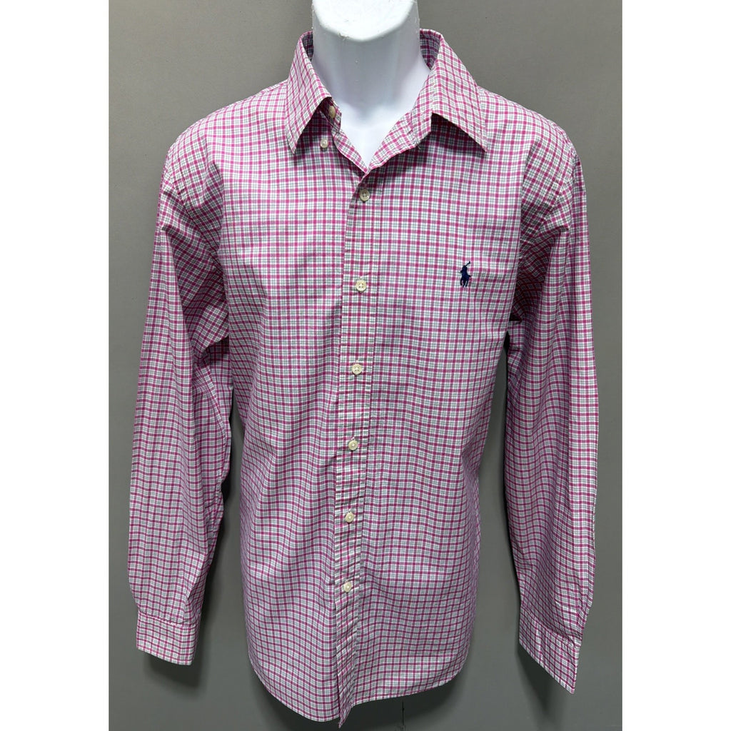 RALPH LAUREN Men's Pink Gingham Button-Up Long-Sleeve Shirt SZ Large Preppy