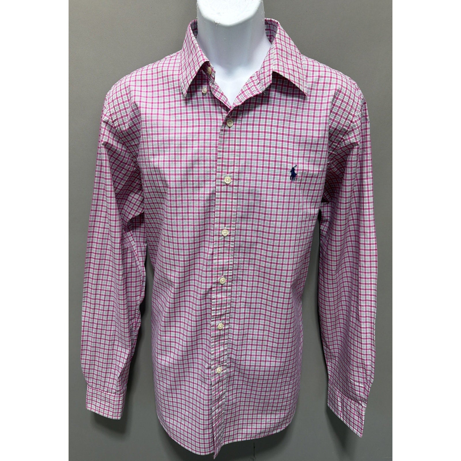 RALPH LAUREN Men's Pink Gingham Button-Up Long-Sleeve Shirt SZ Large Preppy