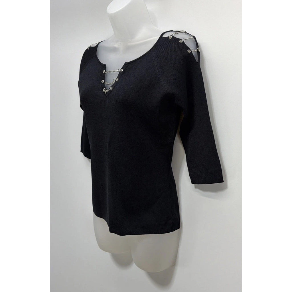 VINTAGE Top Joseph A. Qu'est Ceque C'est Black Knit Med Cold Shoulder NWT