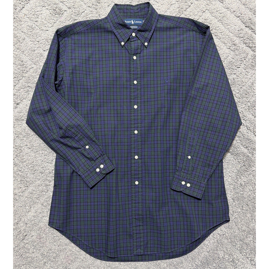 Polo Ralph Lauren Yarmouth Shirt Mens L Plaid Purple Green Oxford Button Up