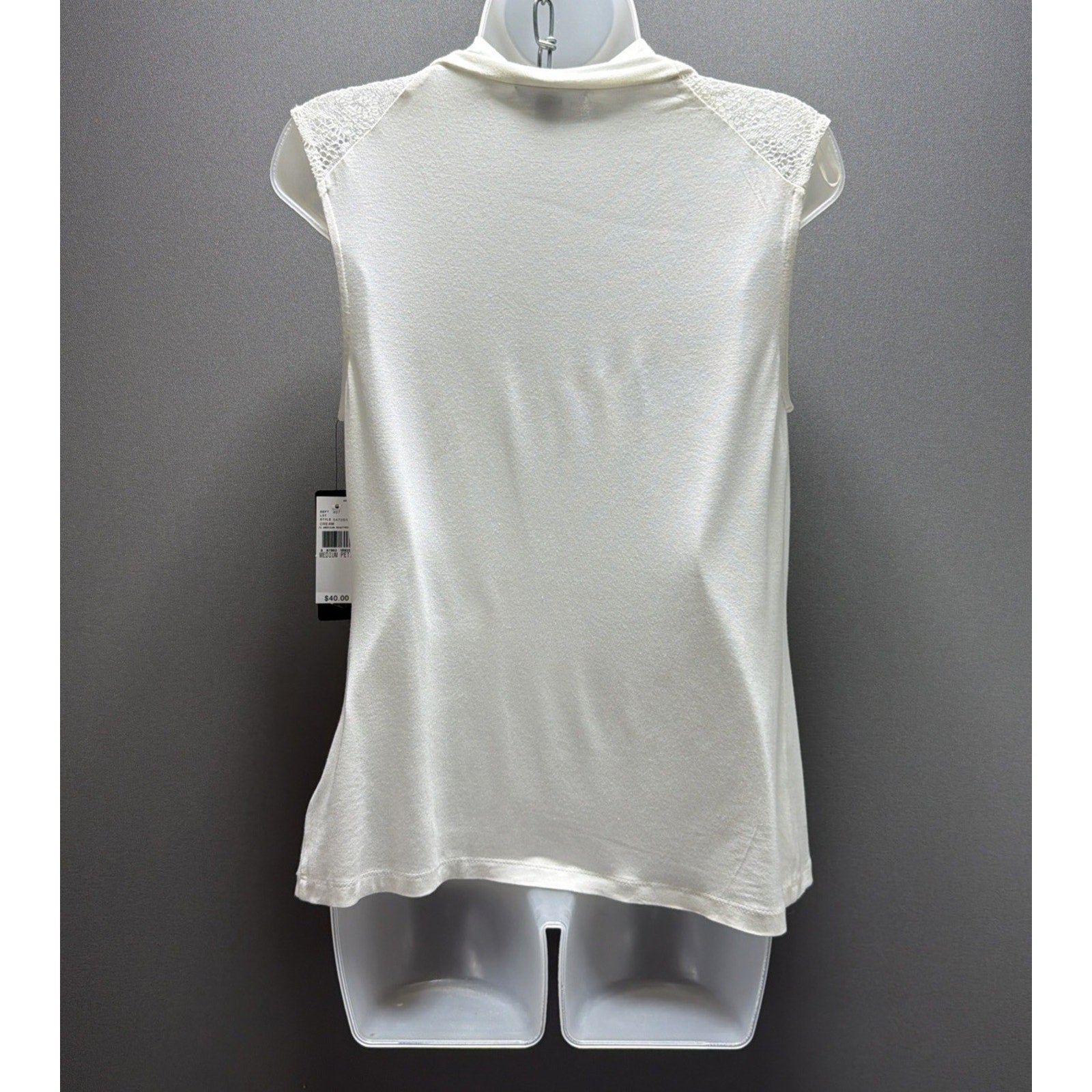 AGB Womens Drape Neck Top Cream Blouse Fairy Office Medium Petite Stretch NWT