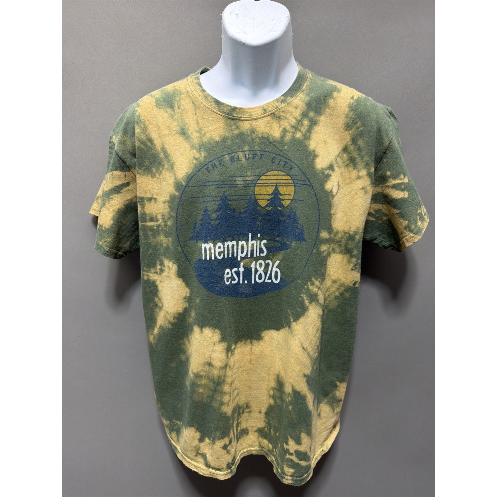 Memphis Tennessee Bluff City Mens Gray Graphic Print Short Sleeve Shirt Size L