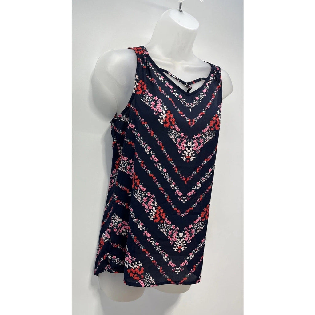 NWT Maurices XS Navy Blue Sleeveless Floral Cottage Blouse Top