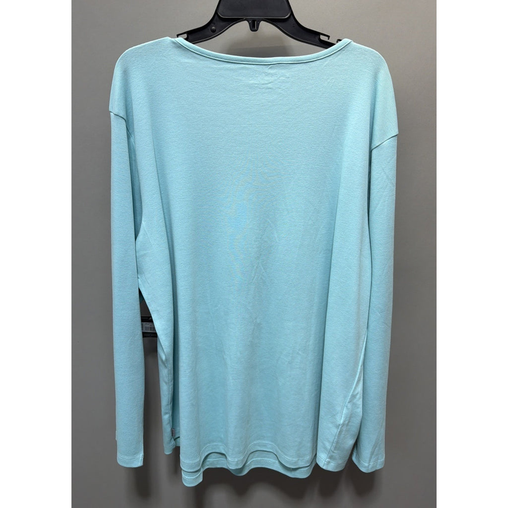 Eddie Bauer Women’s Favorite Henley Top Plus 3X Light Blue Long Sleeve Shirt NEW