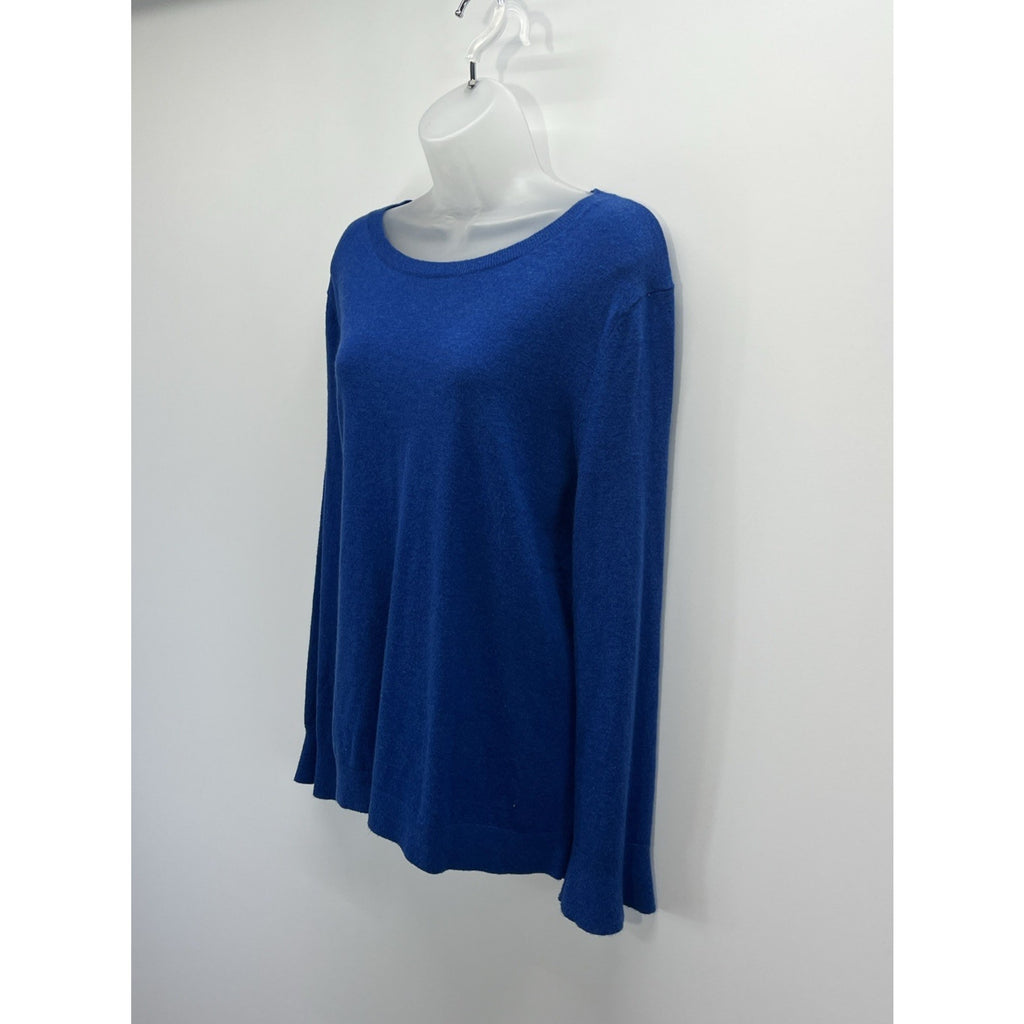 Talbots Blue Lambswool Button Back Sweater Bell Cuffs Size XL