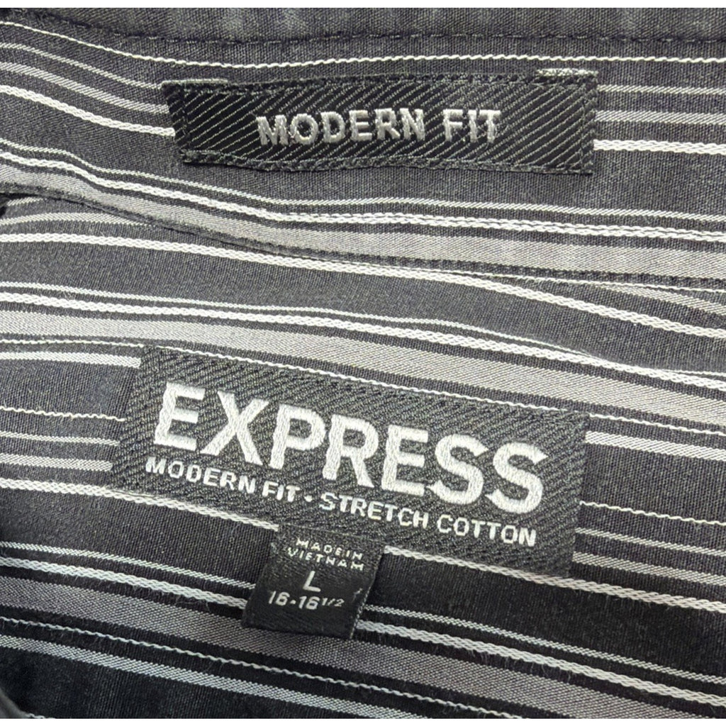 Express Black White Striped Modern Fit Button Up Shirt Long Sleeve Men's L