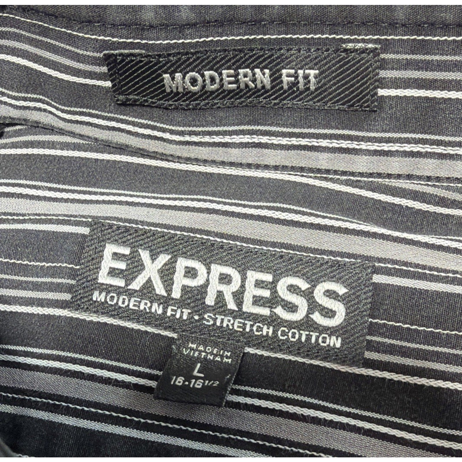 Express Black White Striped Modern Fit Button Up Shirt Long Sleeve Men's L