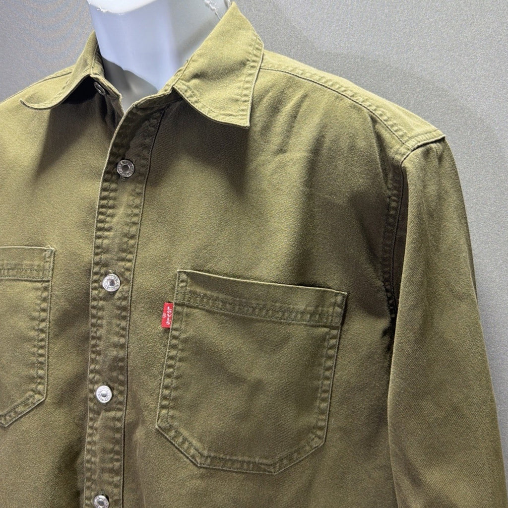 Levis Shirt Mens S Loose Fit Green Denim Button Up Workwear Rancher Red Tab