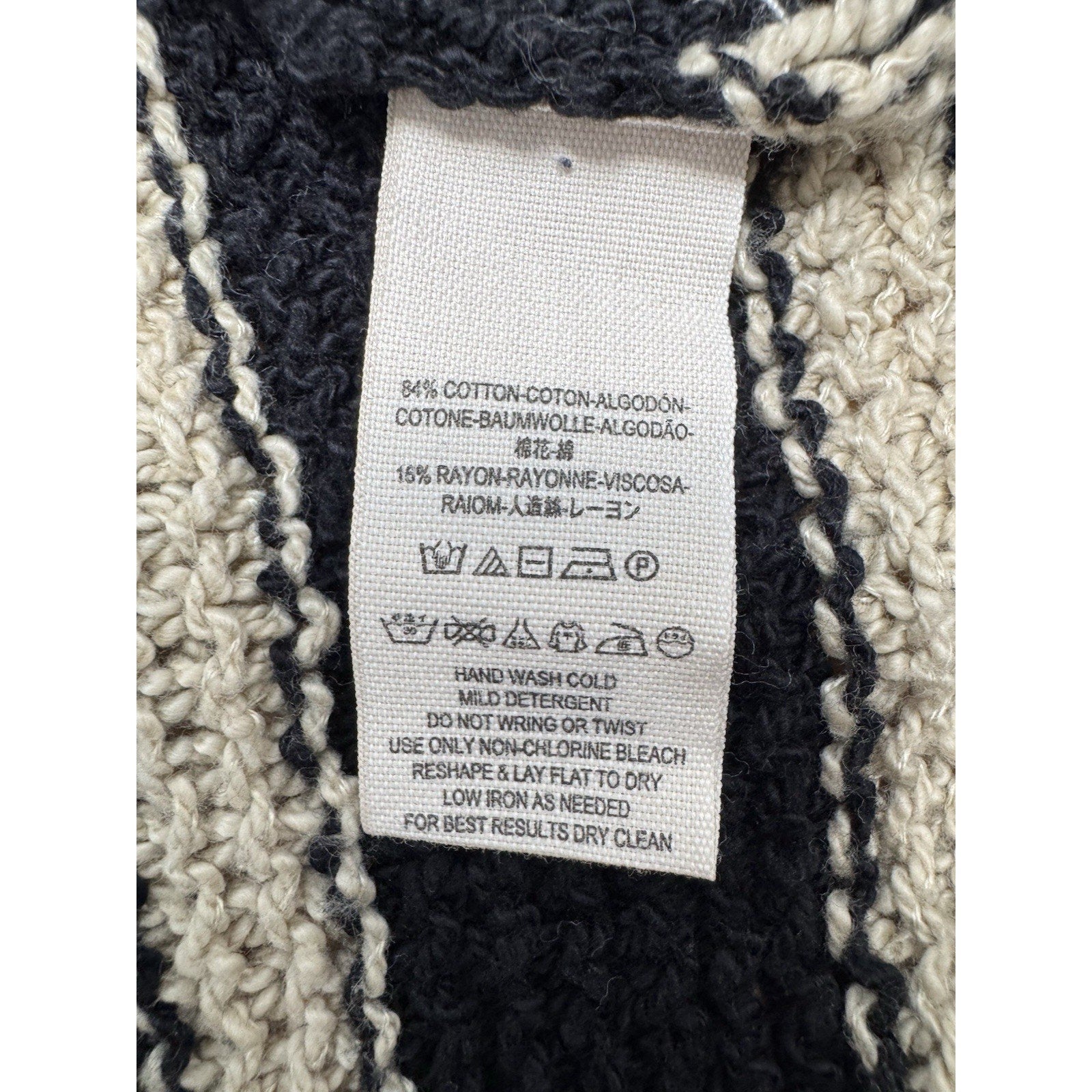 Free People Black Beige Chevron Striped Chunky Circle Cardigan Sweater Size Med