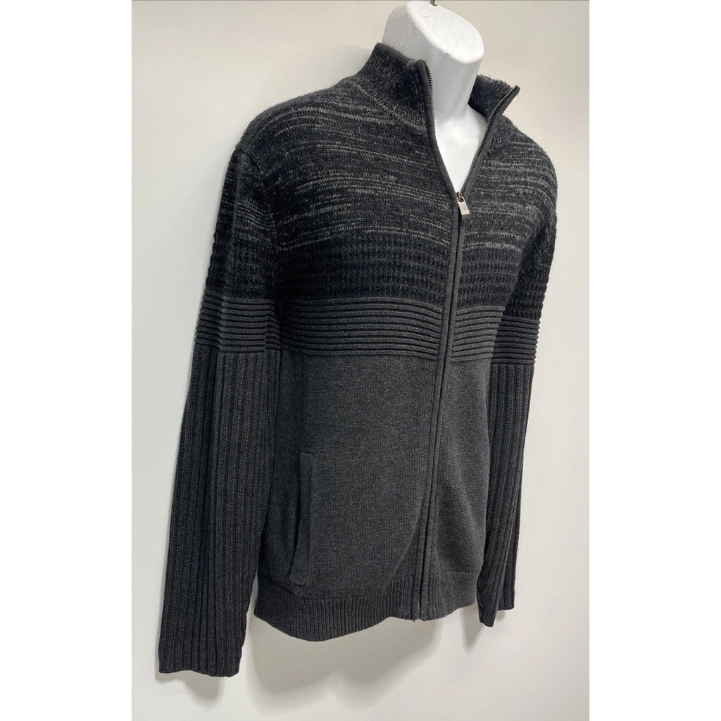 Calvin Klein Sweater Jacket Size Large Men Full Zip Ribbed Heavyweight Mock Neck