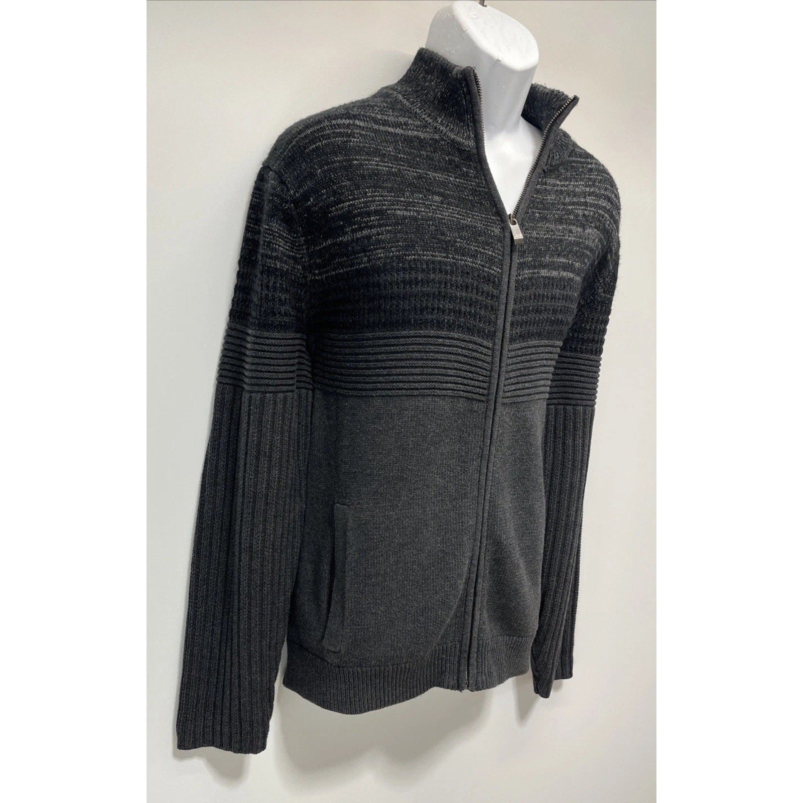Calvin Klein Sweater Jacket Size Large Men Full Zip Ribbed Heavyweight Mock Neck