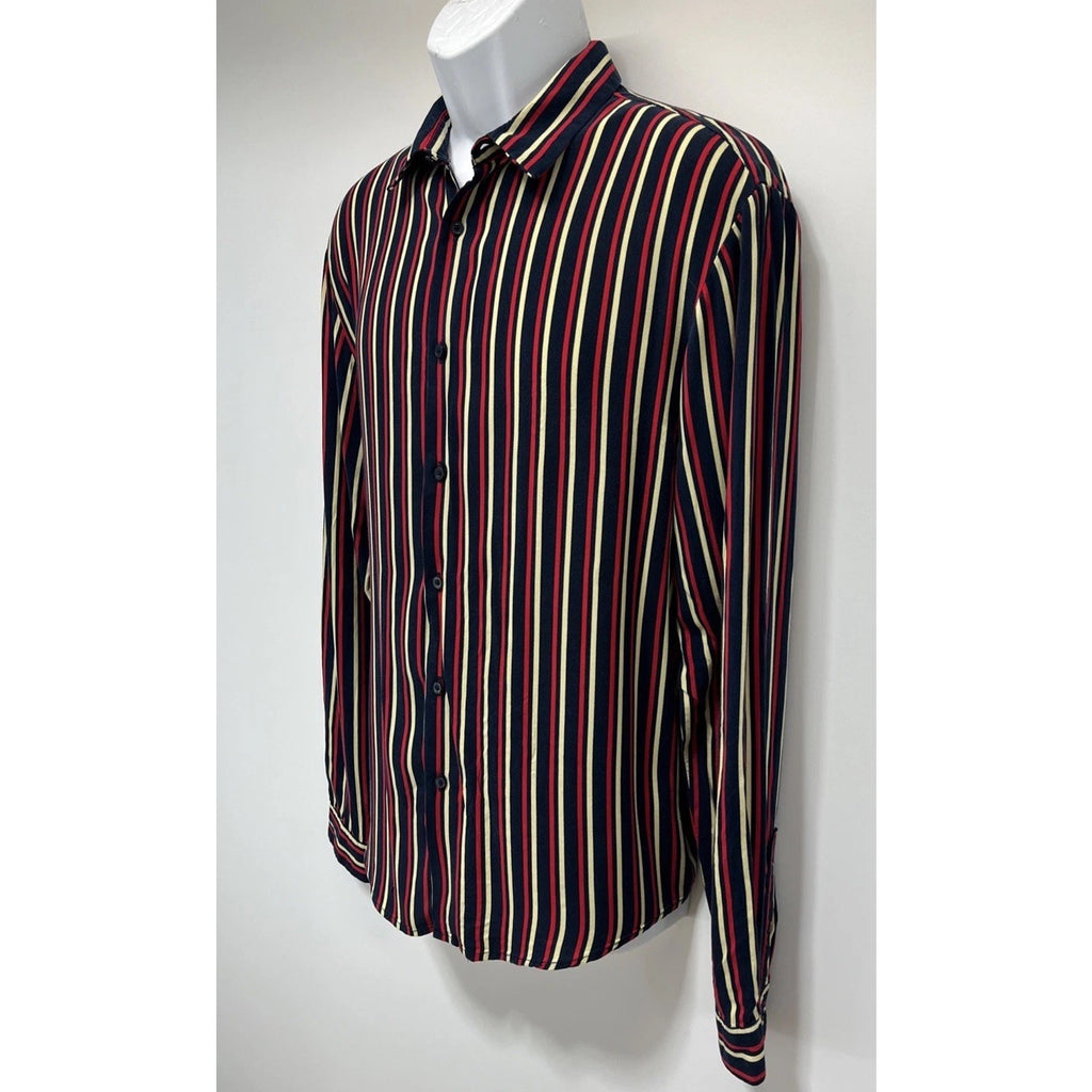 Denim & Flower Ricky Singh Viscose Striped Button Down Shirt Mens L