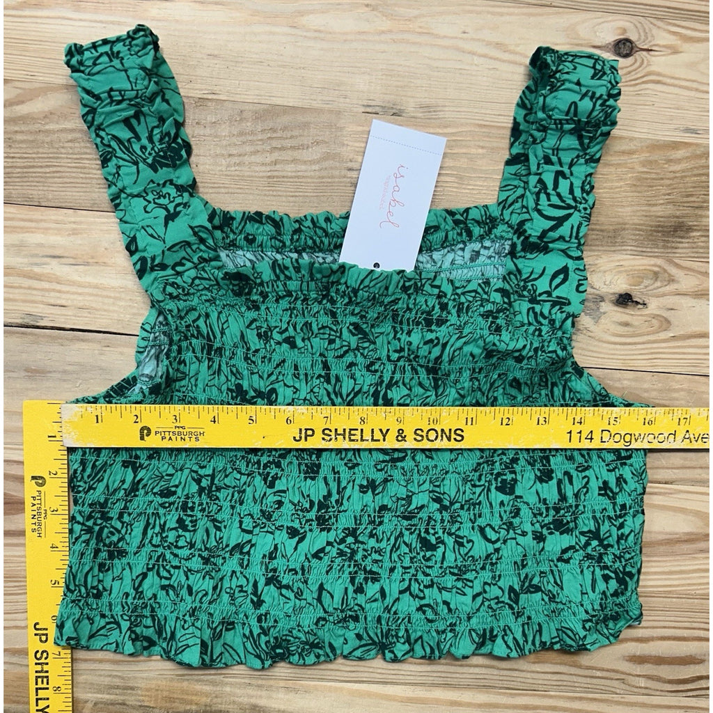 Isabel Elastic Band Cropped Tank Top Size XXL Green & Black Leaves NWT.