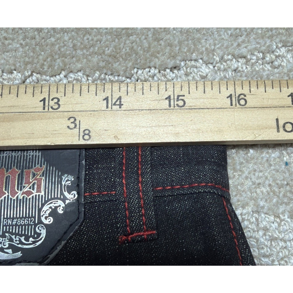 Vintage Chams Jeans Mens 30 Black W Red Trim Baggy Embroidered Skate Hip Hop Y2K