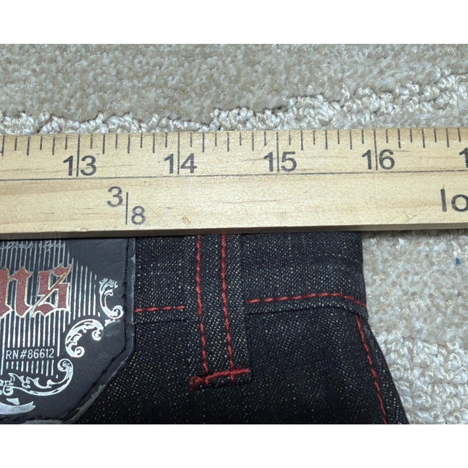 Vintage Chams Jeans Mens 30 Black W Red Trim Baggy Embroidered Skate Hip Hop Y2K