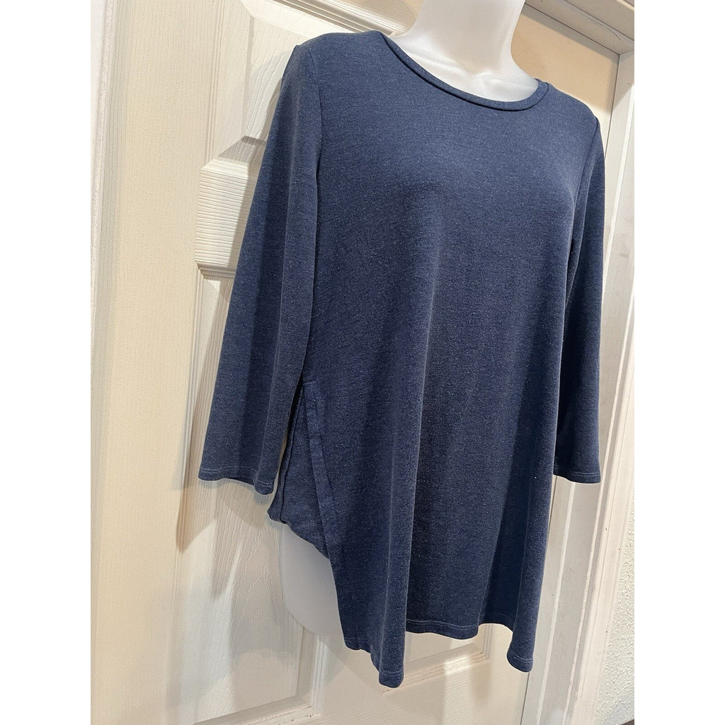 Cupio Navy Blue Round Neckline Boho Peasant Blouse Loose Fit Women's Size Large