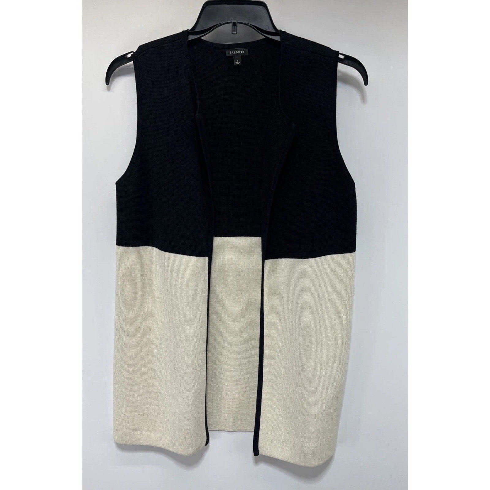 Talbots Women's Large Cardigan Vest Open Front Cream Black